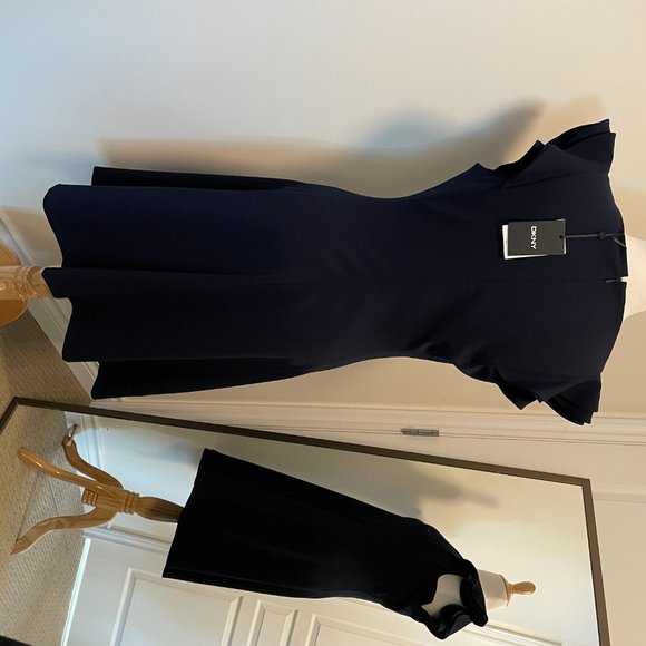 Navy DNKY short dress with ruffled cap sleeves - Picture 2 of 5